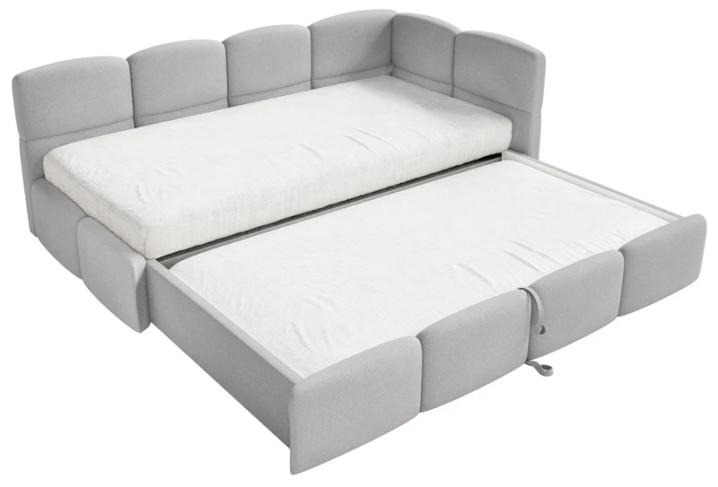 Jugendbett 90x200 cm Cloudy, ausziehbar, rechtsseitig, mit hellgrauen Chenille-Matratzen