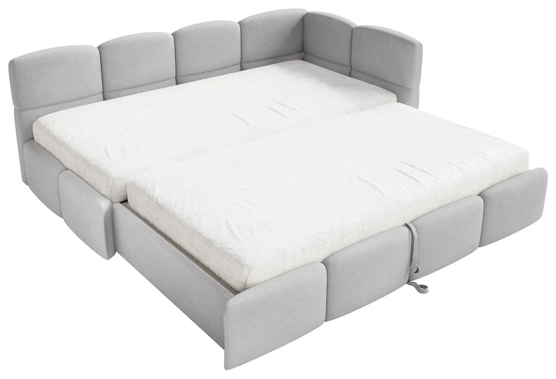 Jugendbett 90x200 cm Cloudy, ausziehbar, rechtsseitig, mit hellgrauen Chenille-Matratzen