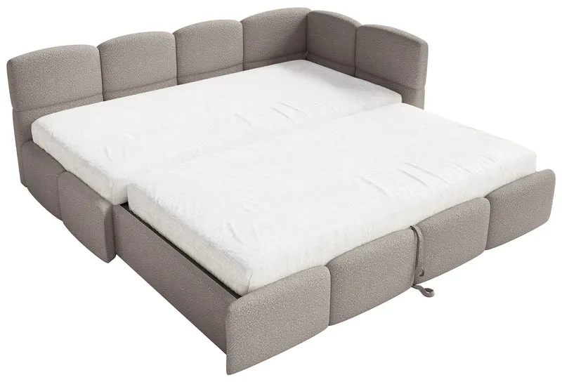 Jugendbett 90x200 cm Cloudy, rechtsseitig ausziehbar, mit hellgrauen Bouclé-Matratzen