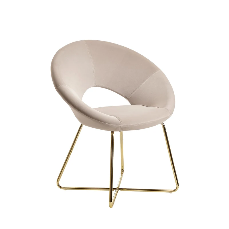 Esszimmerstuhl Samt Beige Polsterstuhl goldene Beine Design Metall