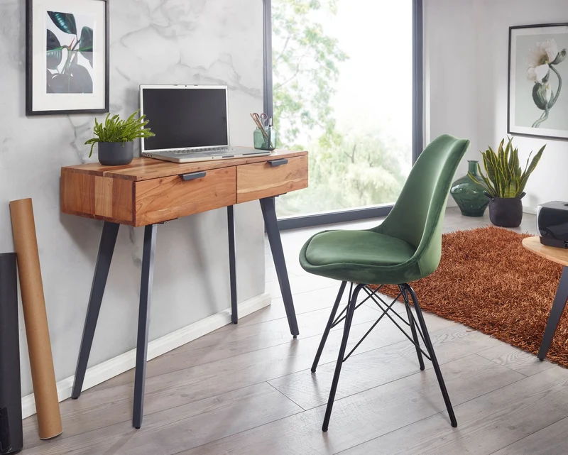 Konsolentisch Akazie Massivholz Metall 90x78x36cm mit Schubladen Modern