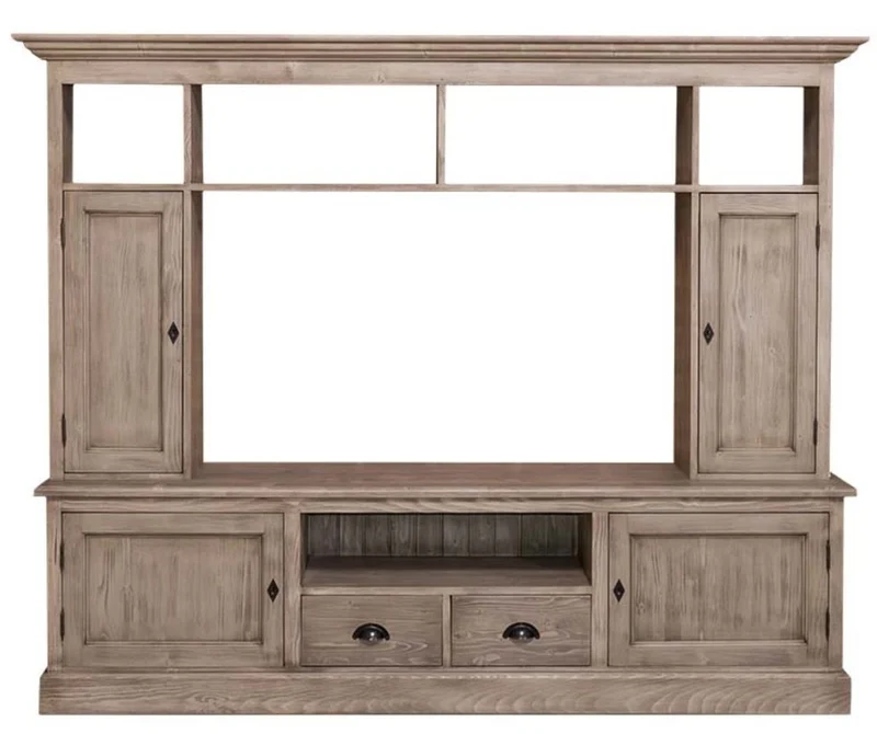 Casa Padrino Landhausstil Fernsehschrank aus massivem Kiefernholz, Naturfarben, 207 x 46 x H. 166 cm