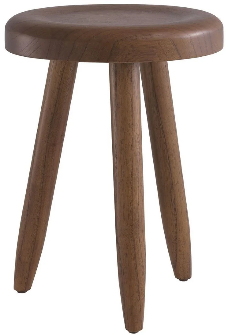 Casa Padrino Luxus Sitzhocker Braun Ø 31 x H. 45 cm - Massivholz Hocker - Runder Mindi Holz Sitzhocker - Luxus Möbel