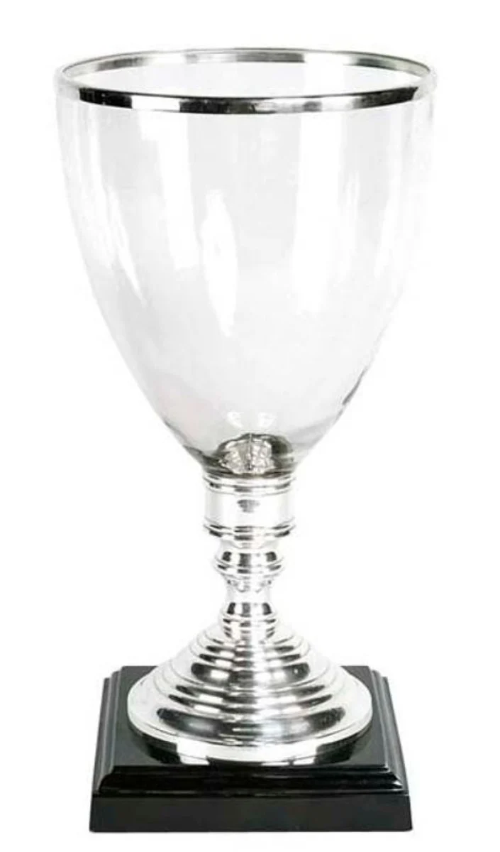 Casa Padrino Luxus Kerzenleuchter aus Aluminium und Glas - Silber / Schwarz, 26 x H. 50 cm