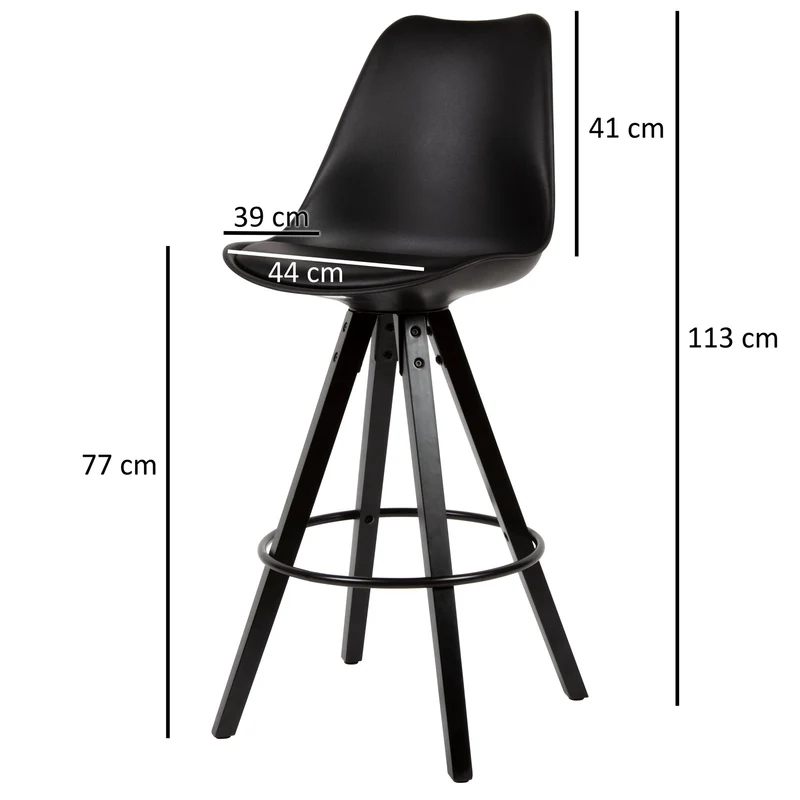 Barhocker Set 2er Schwarz Kunstleder Massivholz Skandinavisch 77cm