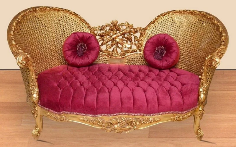 Casa Padrino Barock Sofa Bordeauxrot / Gold - Handgefertigtes Wohnzimmer Sofa im Barockstil - Prunkvolle Barock Wohnzimmer Möbel
