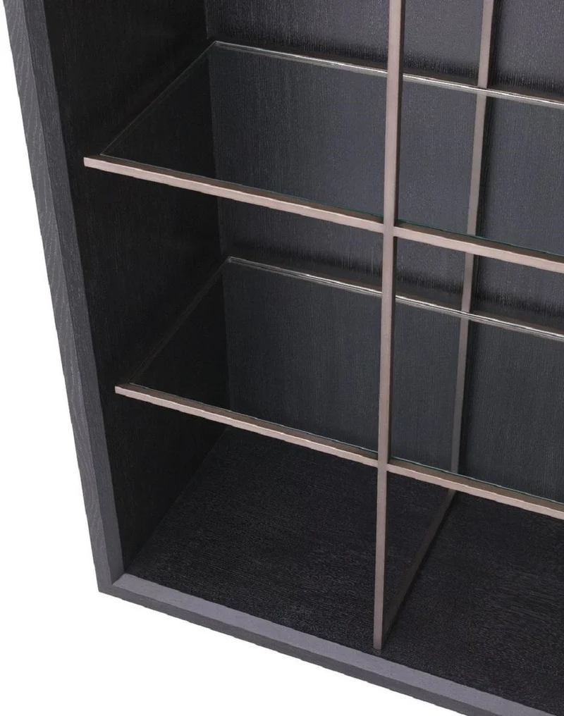 Casa Padrino Luxus Regalschrank mit 4 Glasregalen Anthrazitgrau / Kupferfarben 150 x 46 x H. 221,5 cm - Bücherschrank - Wohnzimmerschrank - Büroschrank - Luxus Schrank