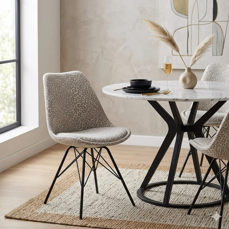 4er Set Design-Klassiker Stuhl NORWAY beige-grau Leopard-Muster