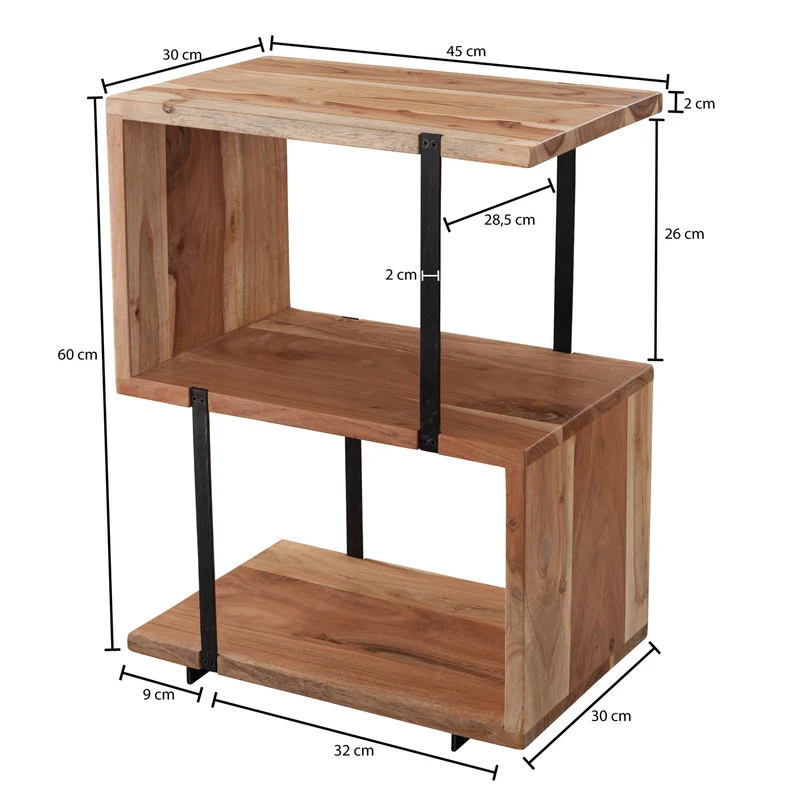 Beistelltisch S-Form 45x60x30cm Akazie Metall Industrial Wohnzimmer