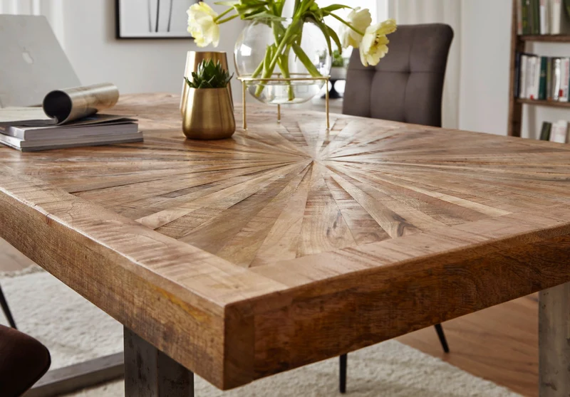 Esstisch Mango Massivholz 200x76,5x100cm Metallgestell Industrial