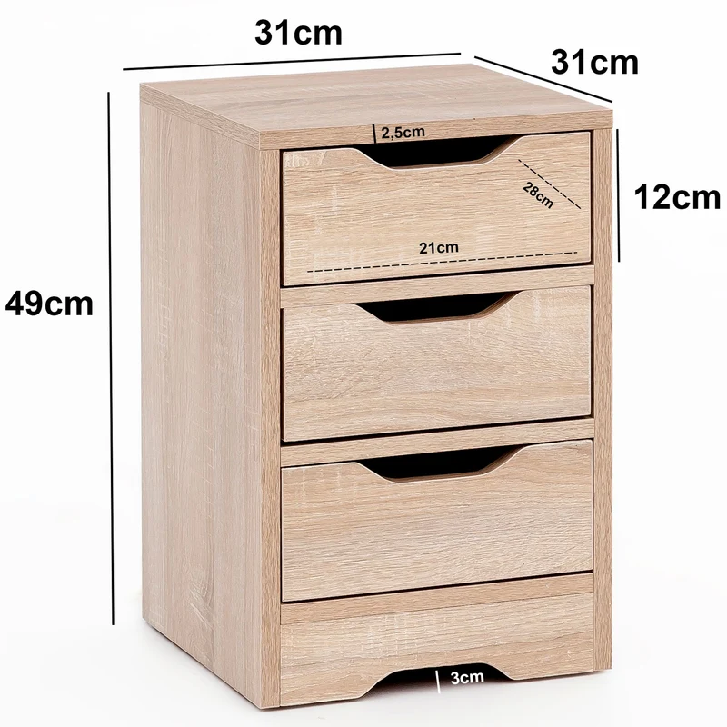 Nachtkonsole WL5.705 Sonoma 3 Schubladen Modern Schlafzimmer 31x49x31cm