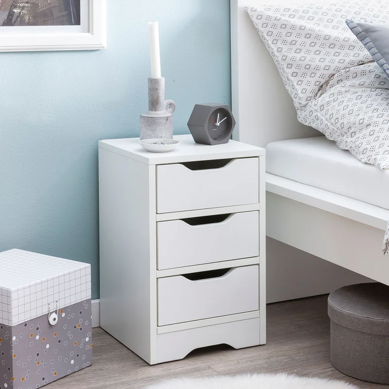 Nachtkonsole WL5.704 Weiß Matt 3 Schubladen Modern Schlafzimmer
