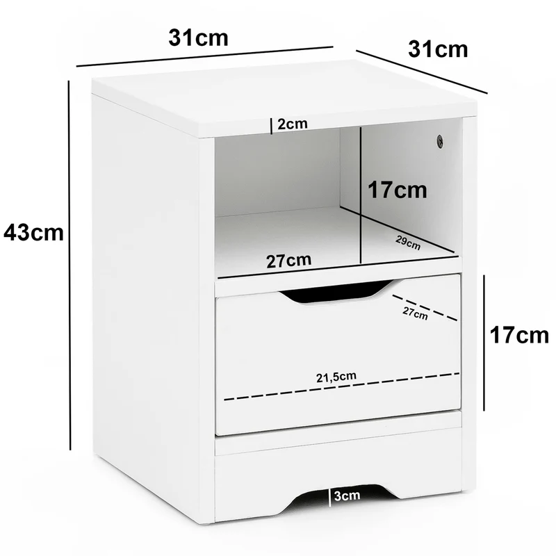 Nachtkonsole WL5.700 Weiß Matt 31x43x31cm 1 Schublade Ablagefach