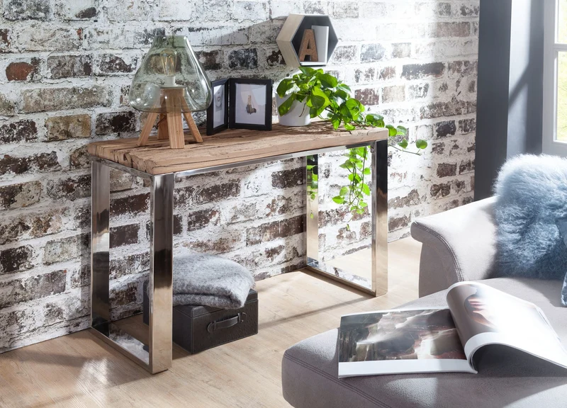 Konsolentisch 115x76x46cm Akazie Massivholz Natur Industrial Style