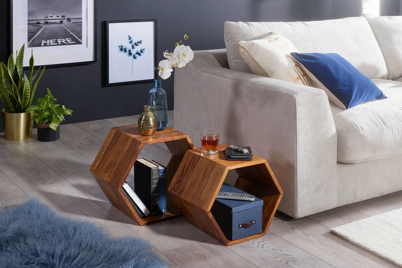 Beistelltisch 2er Set Sheesham Massivholz Design Wohnzimmer Couchtisch