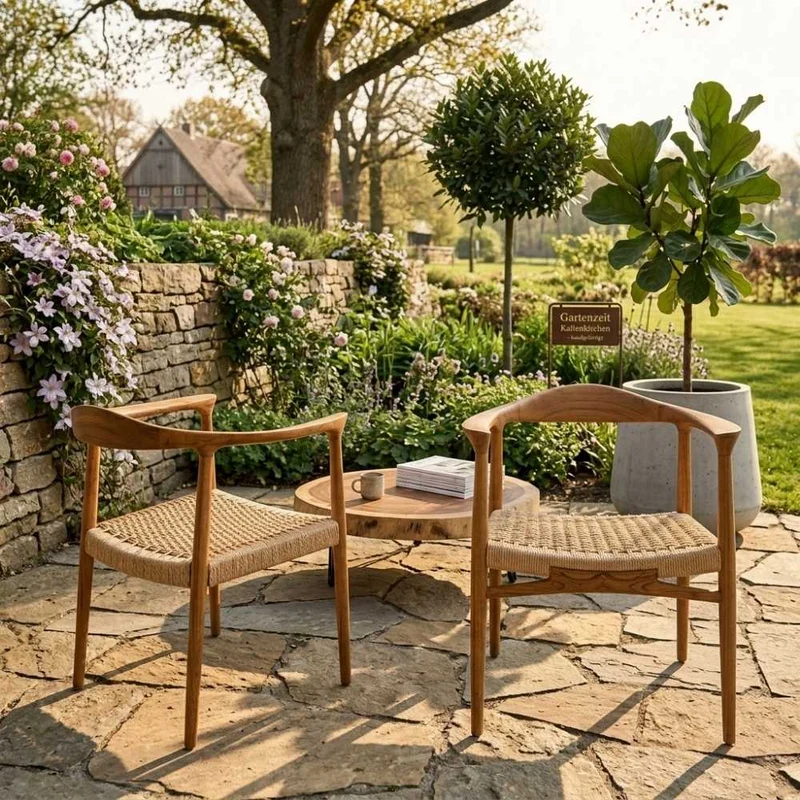 2er Set Teakholz Sessel RIVERA – Bequeme Synthetic-Rattan Stühle