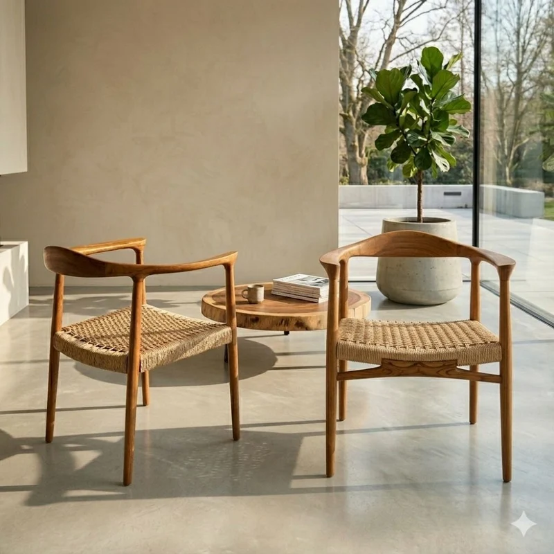 2er Set Teakholz Sessel RIVERA – Bequeme Synthetic-Rattan Stühle