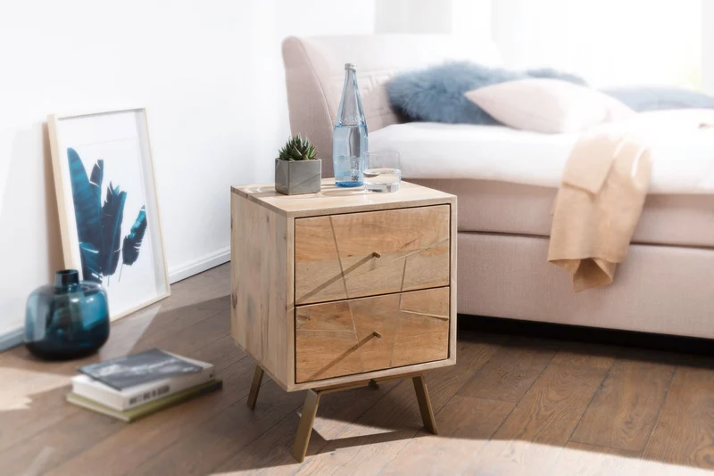 Nachtkonsole SIKAR 40x56x40cm Mango Massivholz Landhaus Schubladen