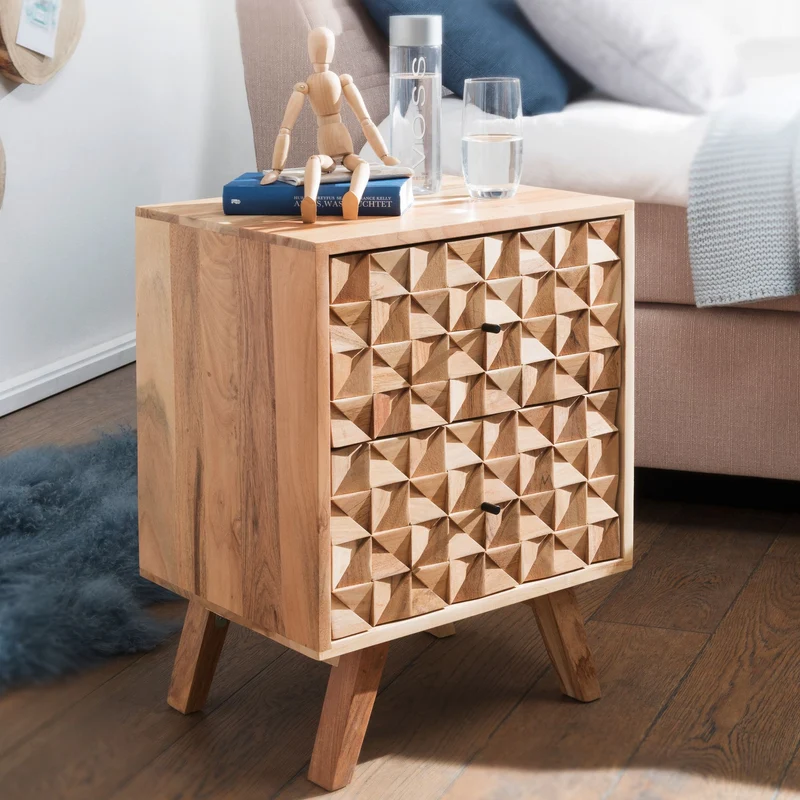 Nachtkonsole REWA 44x61x35cm Akazie Massivholz Landhaus Schubladen