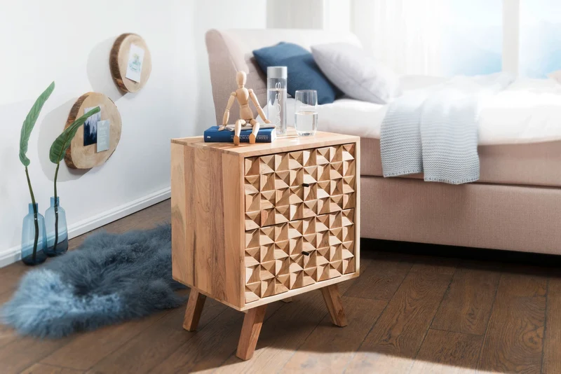 Nachtkonsole REWA 44x61x35cm Akazie Massivholz Landhaus Schubladen
