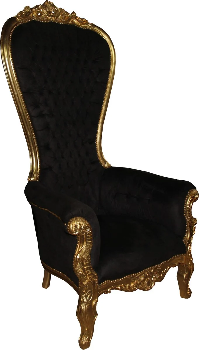 Casa Padrino Barock Thron Sessel Majestic Mod1 Schwarz/Gold - Riesensessel - Thron Stuhl
