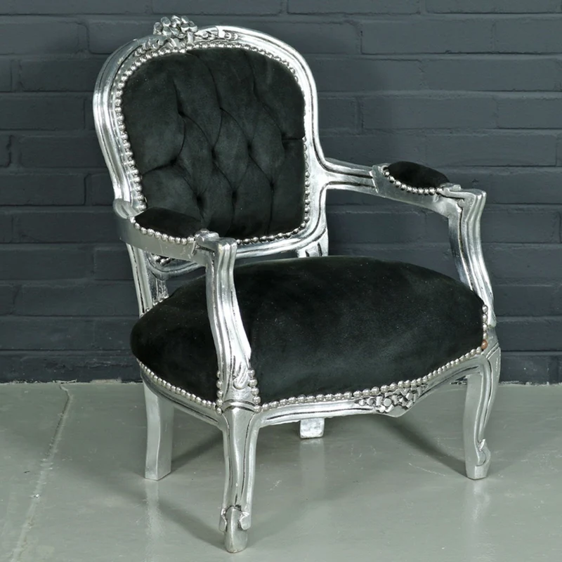 Casa Padrino Barock Kinderstuhl im Antik Stil - Schwarz / Silber - Breite 51 cm, Höhe 71 cm