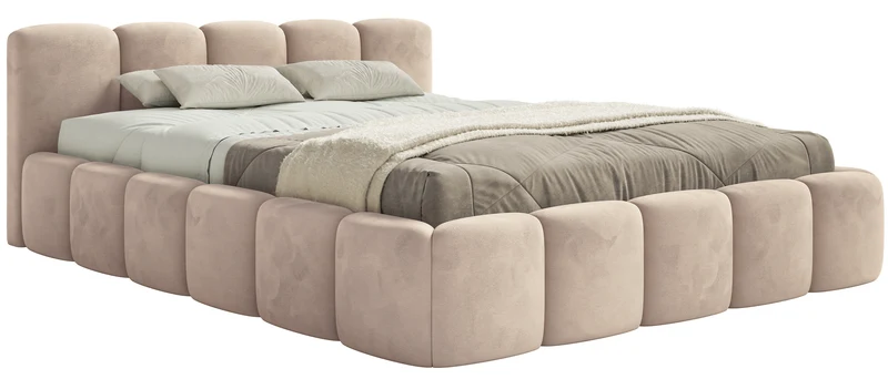 Polsterbett 160x200 cm Cloudy Low mit Stauraum, beige, Velours, wasserabweisend, pflegeleicht, Metallrahmen