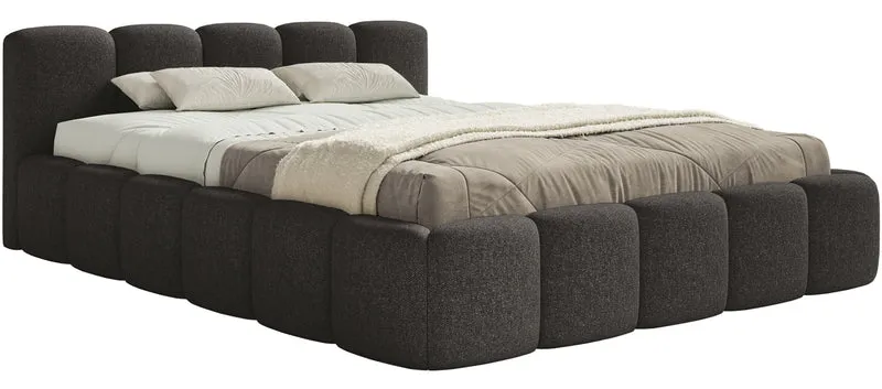 Gepolstertes Bett 160x200 cm Cloudy Low, graphitfarben, hydrophobes Chenille, Holzrahmen