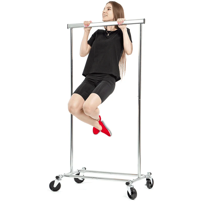Tatkraft Darren Kleiderständer Stabil auf Rollen, bis 100 kg, Klappbar, Montage in 1 Min, Kleiderstange 91–132×45,4×160cm, verchromter Stahl
