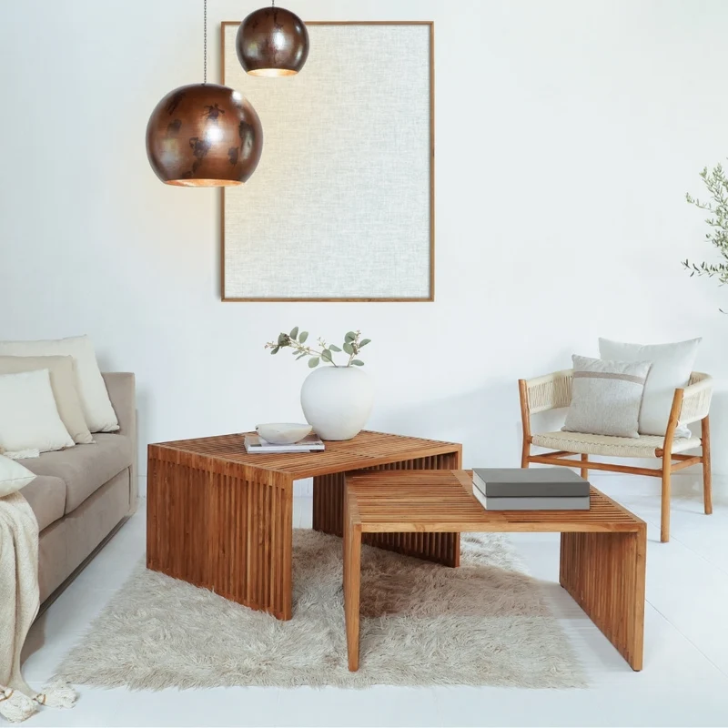 2.tlg. Teak Couchtisch-Set LINETA 80cm Wohnzimmertisch In-/Outdoor