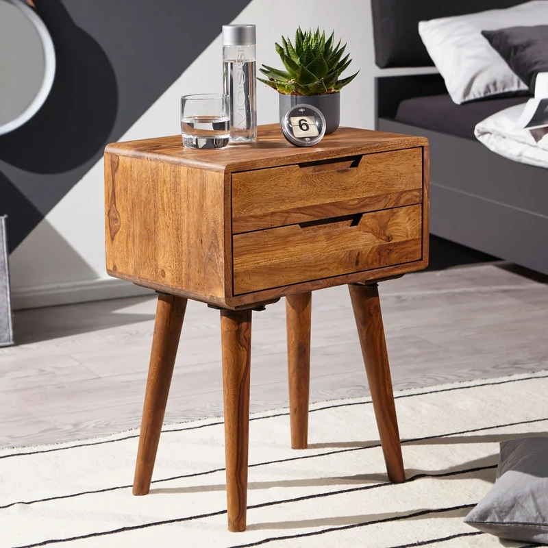 Nachtkonsole WL5.578 Sheesham 2 Schubladen Landhausstil Braun