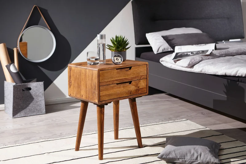 Nachtkonsole WL5.578 Sheesham 2 Schubladen Landhausstil Braun