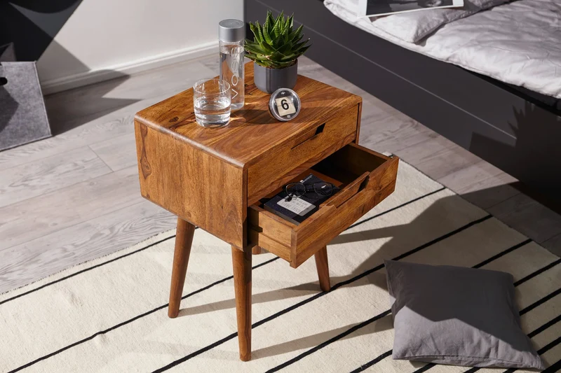 Nachtkonsole WL5.578 Sheesham 2 Schubladen Landhausstil Braun