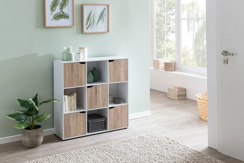 Sideboard MASSA Bücherregal 9 Fächer Sonoma 5 Türen Raumteiler Modern