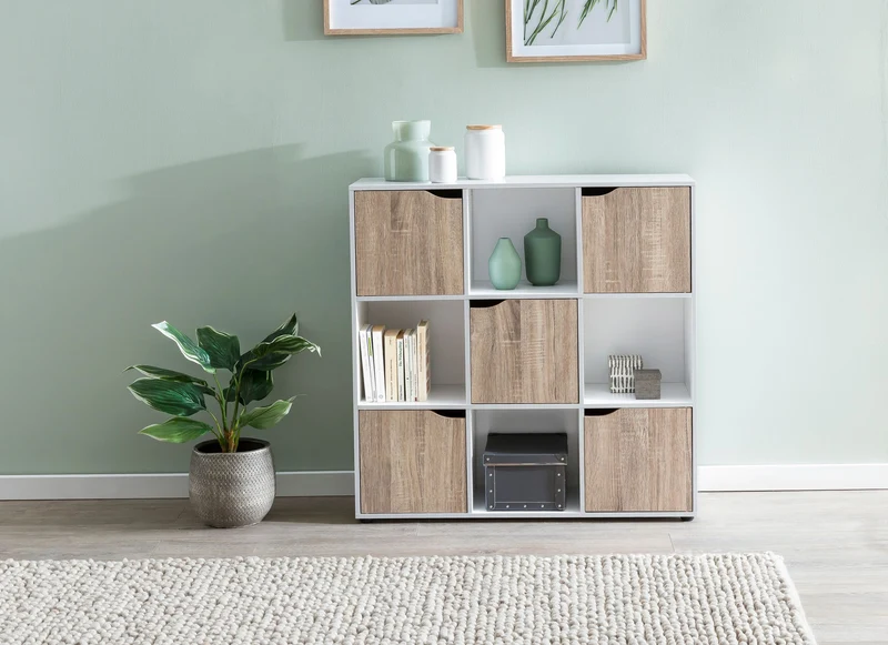 Sideboard MASSA Bücherregal 9 Fächer Sonoma 5 Türen Raumteiler Modern