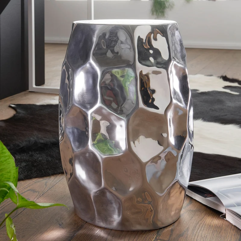 Beistelltisch Aluminium Silber 30x47x30cm orientalisch rund modern