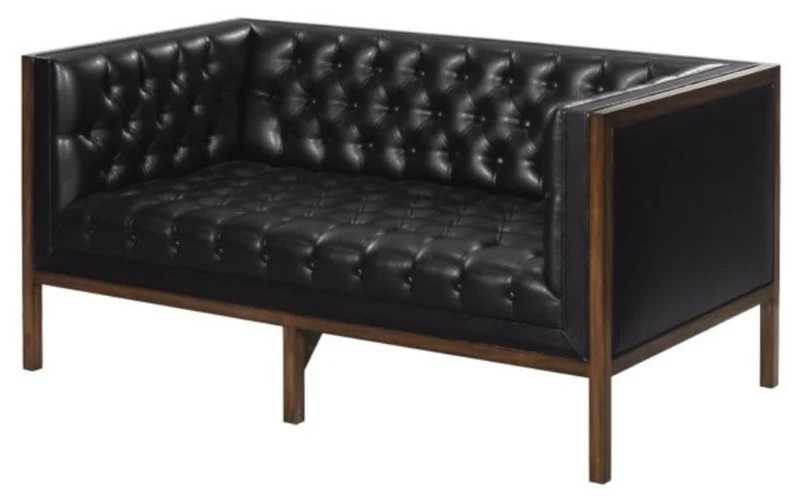 Casa Padrino Chesterfield Echtleder 2-Sitzer Sofa Schwarz / Braun 143 x 78 x H. 71 cm - Hotel Möbel