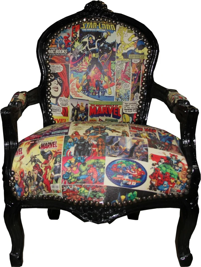 Casa Padrino Barock Kinderstuhl Comic Lederoptik / Schwarz - 51 x 73 cm