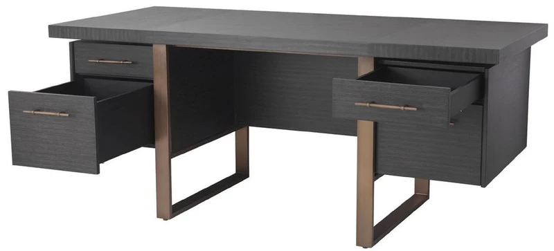 Casa Padrino Luxus Schreibtisch Anthrazitgrau / Bronzefarben 180 x 80 x H. 76 cm - Eleganter Massivholz Schreibtisch mit 4 Schubladen - Luxus Büro Möbel