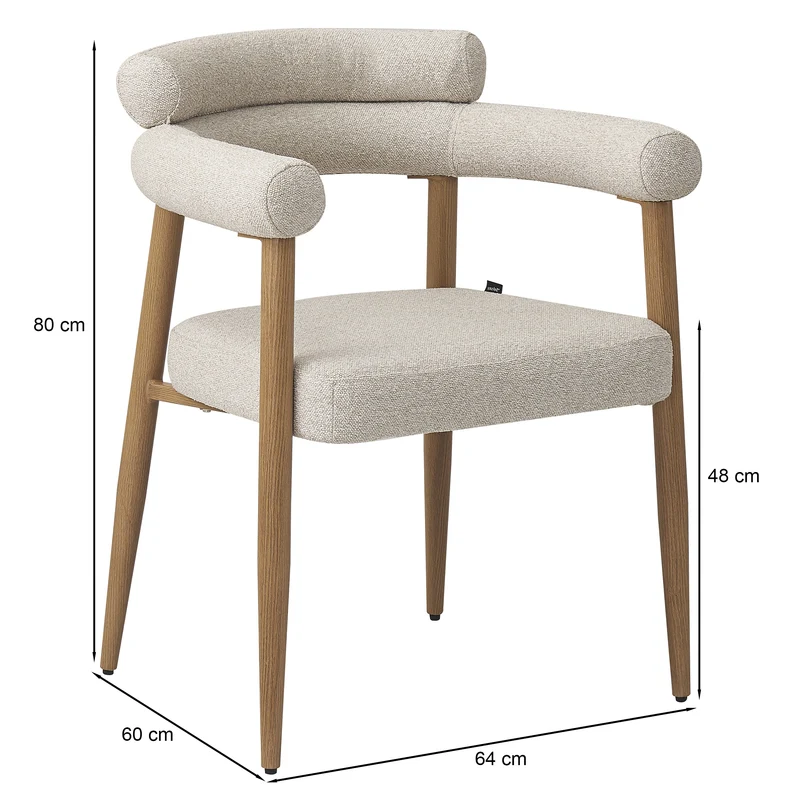 Bezogenes Esszimmerstuhl Pragess in Beige Bouclé/Natur Eiche