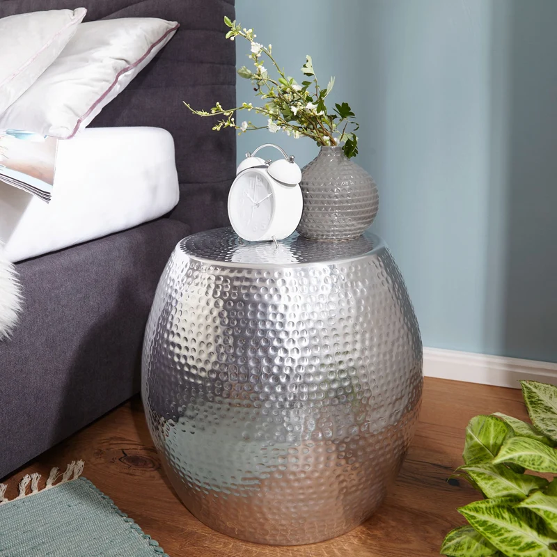 Beistelltisch Aluminium Silber Rund Orientalisch Hammerschlag 42x42x42cm