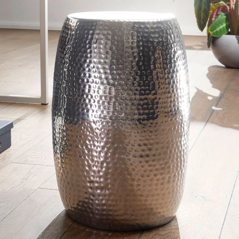 Beistelltisch Aluminium Silber rund orientalisch Hammerschlag 30x49,5cm