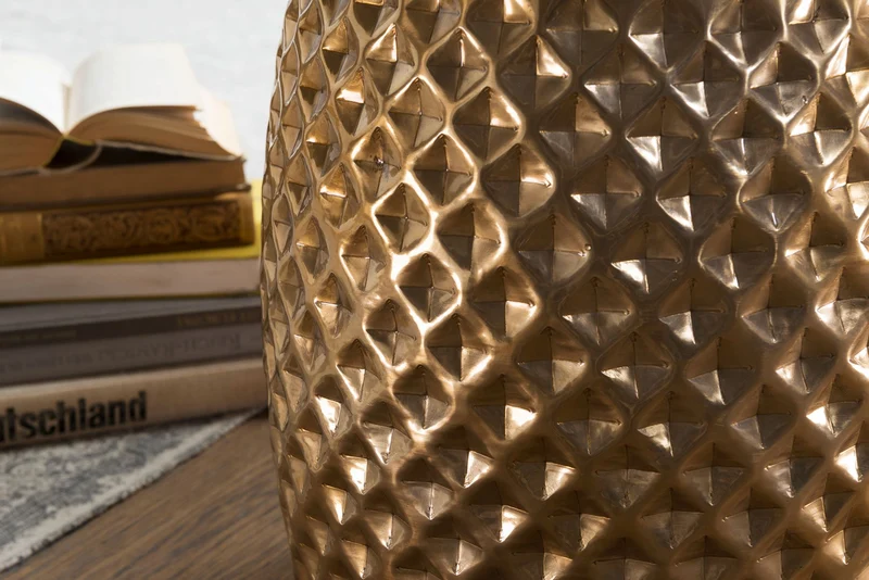 Beistelltisch Aluminium Gold Rund Orientalisch 32x42x32 cm Modern