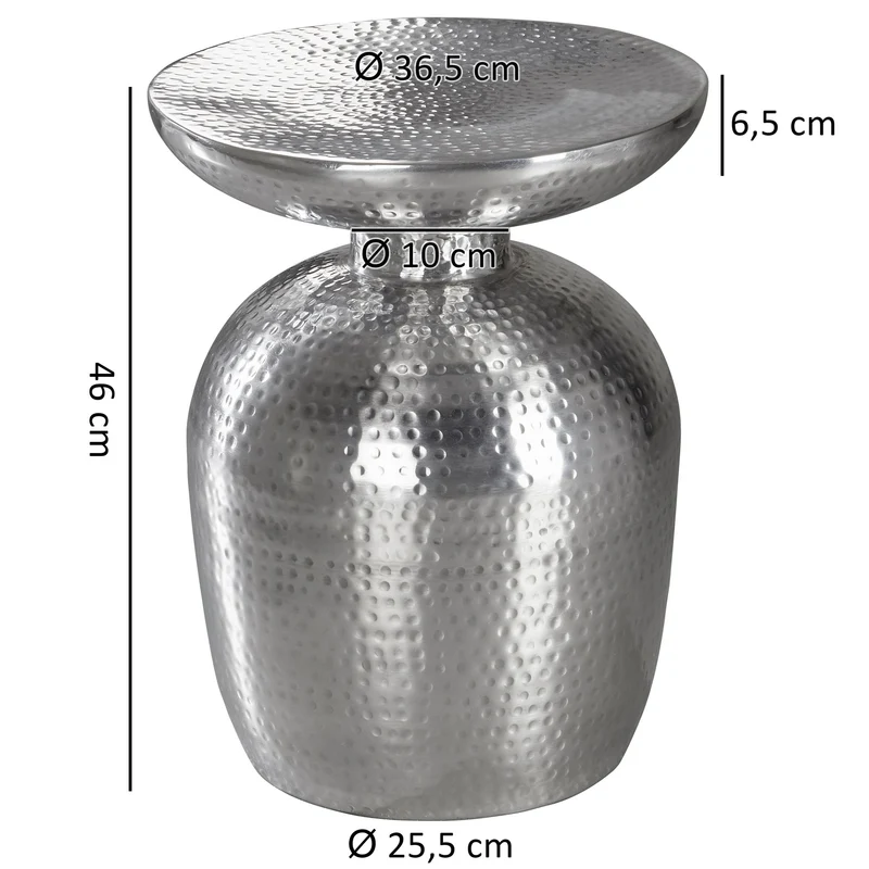 Beistelltisch Aluminium Silber rund orientalisch modern Hammerschlag