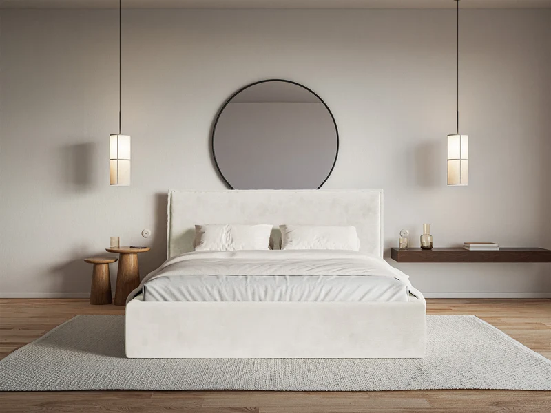 Polsterbett 140x200 cm Softie mit Stauraum, grau-beiges Velours, hydrophob, Metallrahmen