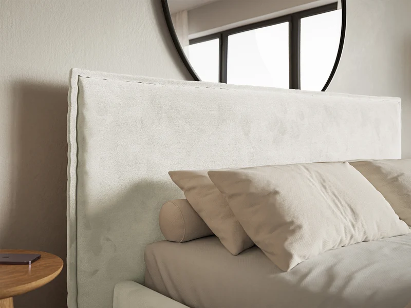 Polsterbett 140x200 cm Softie mit Stauraum, grau-beiges Velours, hydrophob, Metallrahmen