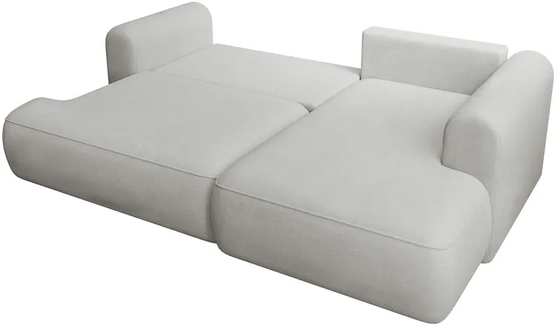 Ecksofa mit Schlaffunktion Ovo Mini, L-förmig, rechtsseitig, mit Stauraum, beige Chenille, pflegeleicht