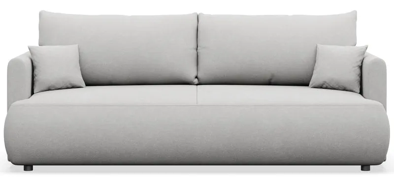 Dreisitziges ausklappbares Sofa Ovo Mini mit Stauraum, hellgrauer Chenille-Stoff, pflegeleicht