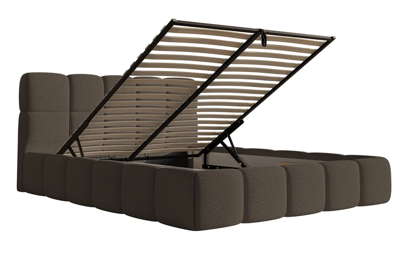 Gepolstertes Bett 120x200 cm Cloudy mit Stauraum, Metallrahmen, braunes Bouclé