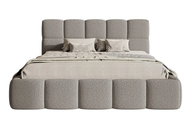 Gepolstertes Bett 120x200 cm Cloudy mit Stauraum, Metallrahmen, grauer Bouclé-Stoff